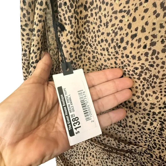New ASTR The Label Medine Midi Dress Leopard Animal Print Draped Front Women's L - Picture 9 of 12